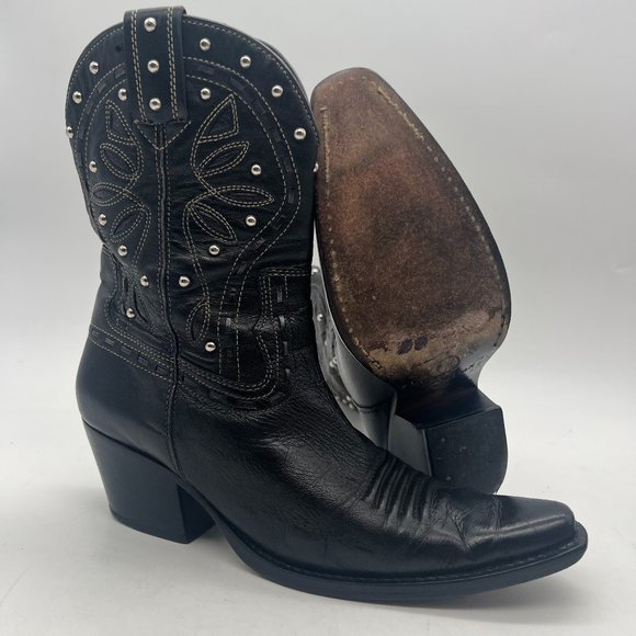 Cole Haan Shoes Cole Haan Womens Size 7 B Black Leather Cowboy Boots Silver Studs Western